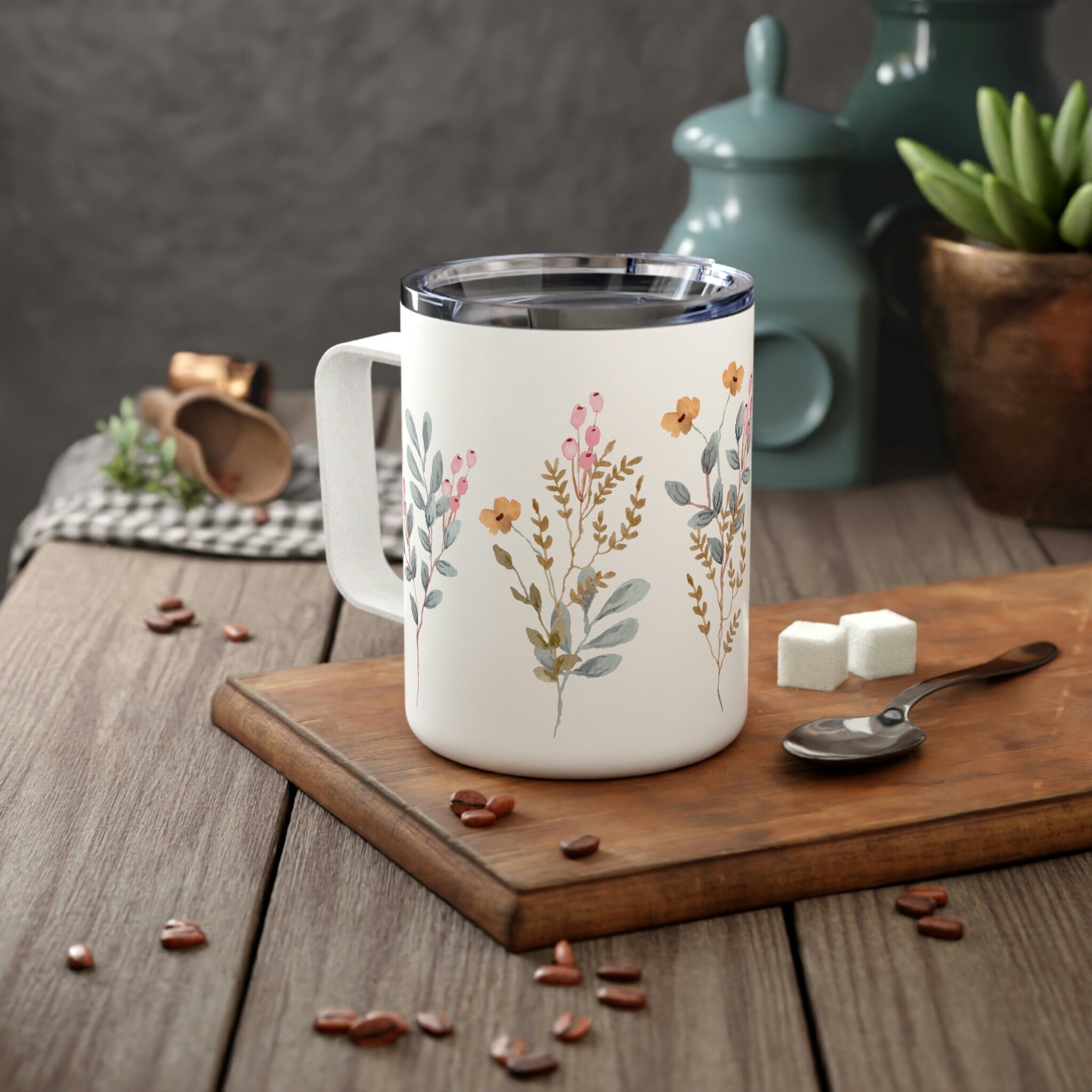 Impressions of Ireland White Ceramic Tulip Mug with Irish Scenes Design