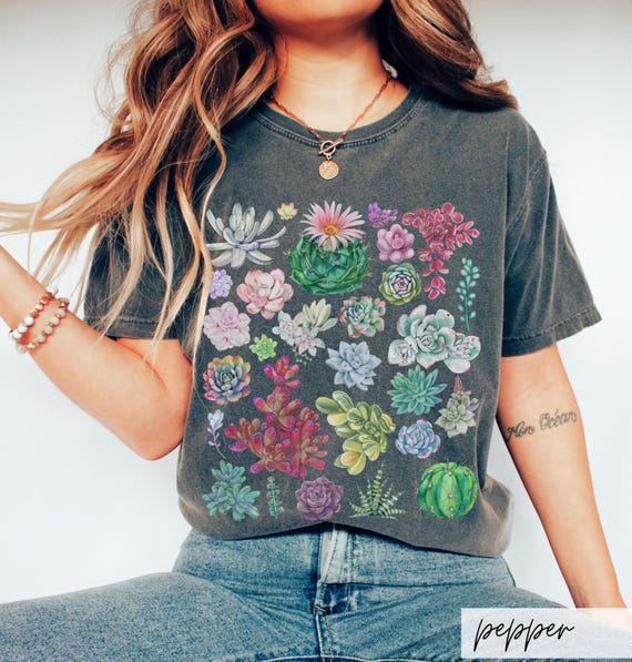 Comfort Colors Succulent Shirt: Botanical Watercolor Plant Lover Tee