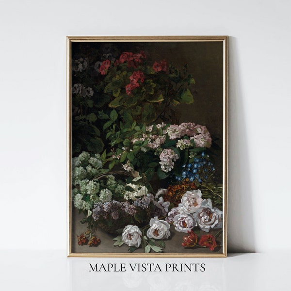 Dark Floral Wall Art | Claude Monet Art Poster | Spring Flowers | PRINTABLE Digital Download