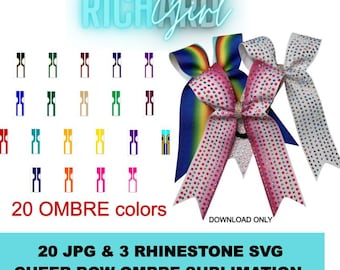 1,5" waterval strass cheer bow-ontwerp met SVG- en 20 JPG-sublimatiebestanden inbegrepen