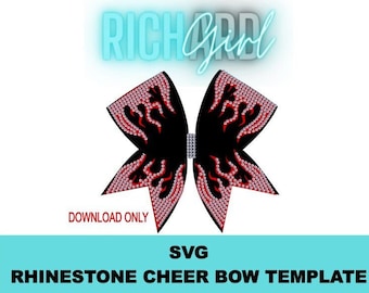 Flames 3 inch cheer bow design SVG rhinestone template