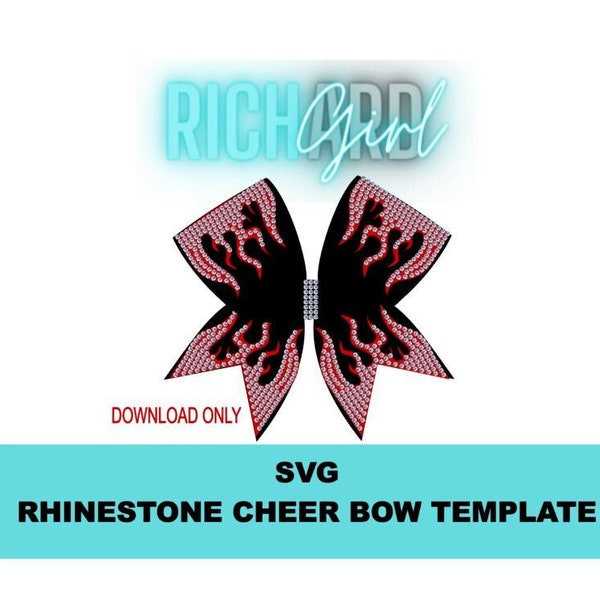 Flames 3 inch cheer bow design SVG rhinestone template