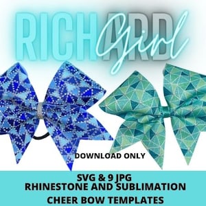 Cheer Bow Rhinestone Template Design DRUZY SVG and 9 JPG sublimation files with gemstone pattern