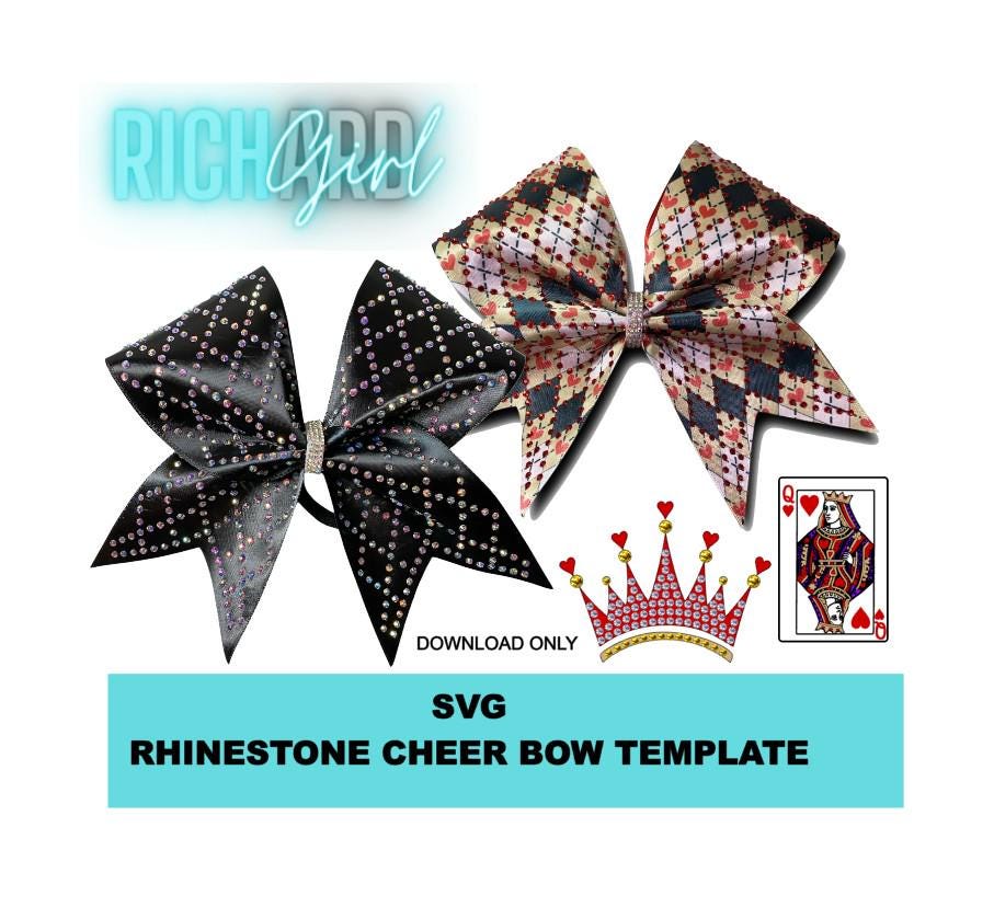 Argyle Heart Queen Rhinestone Cheer Bow Design in SVG format, you choose colors