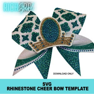 Cheer Bow rhinestone template SVG Fairytale Princess Teal with crowns