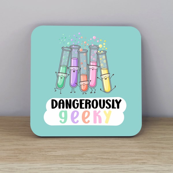 geeky coaster, cute science gift, kawaii laboratory, test tubes, christmas gift for science teacher