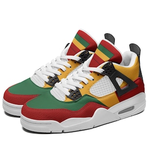 Rasta Shoes for Men & Women Custom Rastafarian Sneakers Jamaica Sneakers Red Green Gold Trainers Reggae Shoes Rasta Stripe Basketball Shoes