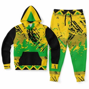 Youth / Adult PullOver Jamaica Sweatsuit Reggae Athletic Sweater Black Green Gold Black Jogger Set Jacket Top Size to 4XL Midweight Cotton