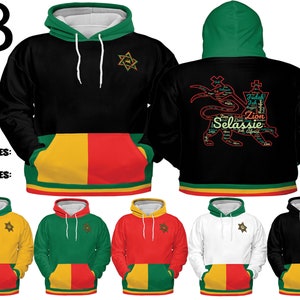 Youth / Adult PullOver Reggae Rasta Hoodie Athletic Sweater Jamaica Red Green Gold White Black Lion Of Judah Selassie Jacket Top Size to 5XL
