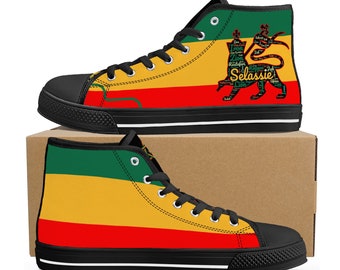 Rasta Shoes Lion of Judah High Top Canvas Sneakers Reggae Stripes Black Shoes Jamaica Gift Men Red Green Yellow Sneakers Rasta Shoes Custom