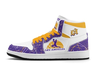 Los Angeles Basketball Team Sneakers for Men & Women Team Themed Basketball Sport Shoes Custom Sneakers LA Purple Gold Sneakers Gifts Unisex
