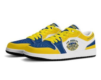 Fußballschuhe des Los Angeles Teams für Damen und Herren, blau-goldene Sneaker, flache Modelle, Fußballschuhe der Stadt der Engel, Geschenkidee für Fans von Los Angeles und Südkalifornien