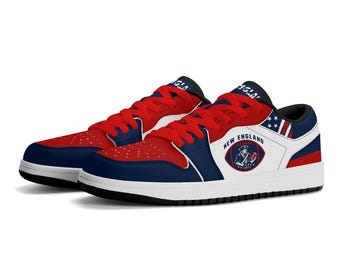 Fußballschuhe der New England Patriots, rot-weiß-blaue Fan-Sneaker für Damen und Herren, Boston-Spieltagsschuhe, Geschenkidee für New-England-Fans, Fußballschuhe