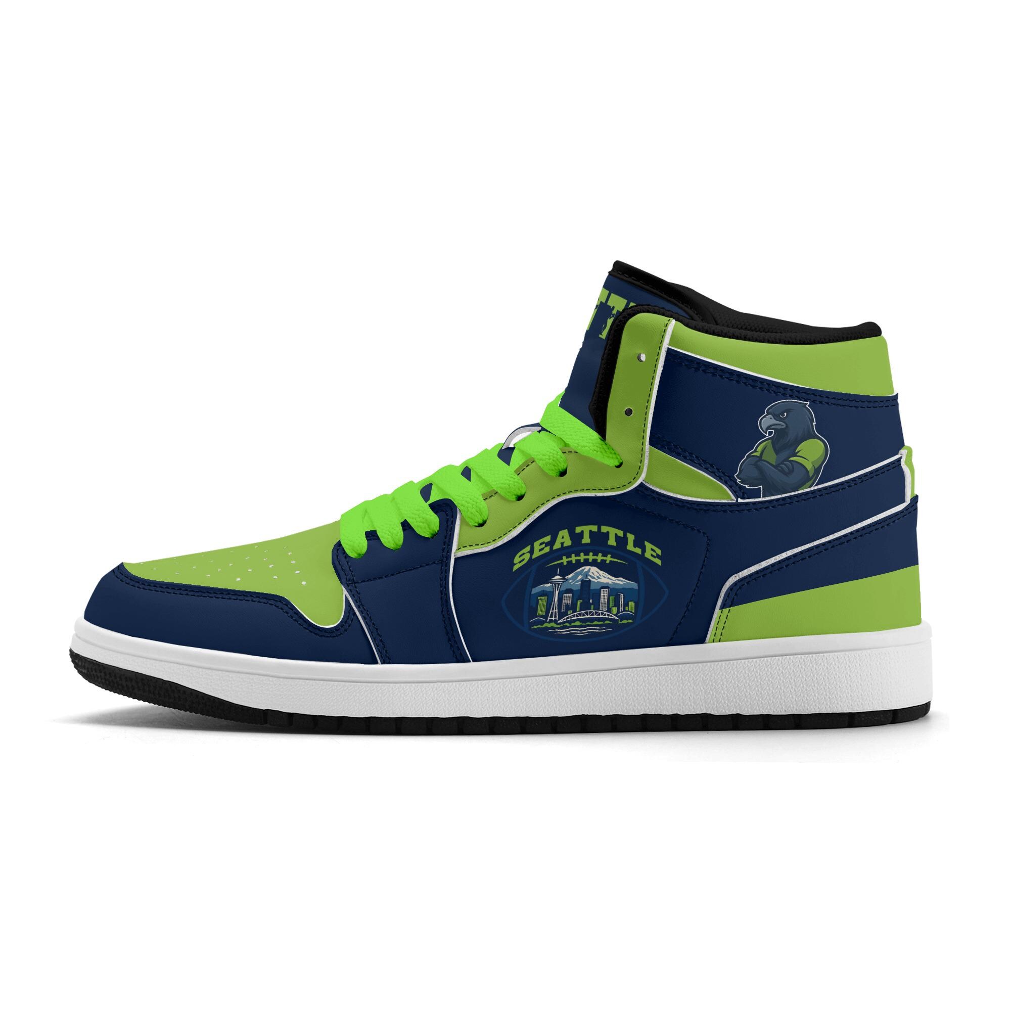 Discover Seattle Football Team Basketball Shoes for Men and Women,  Navy Green Sneakers