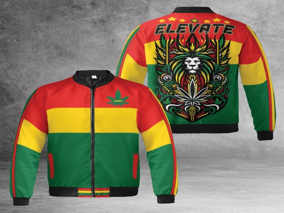Cannabis Leaf Bomber Jacket - 420 Marijuana Reggae Wear Jamaica