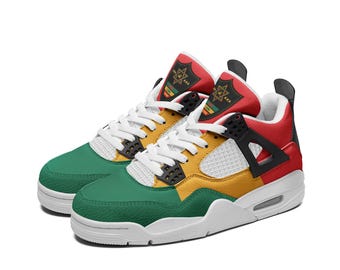 Rasta Shoes for Men & Women Custom Rastafarian Sneakers Jamaica Sneakers Red Green Gold Gym Shoes Reggae Shoes Rasta Color Basketball Shoes