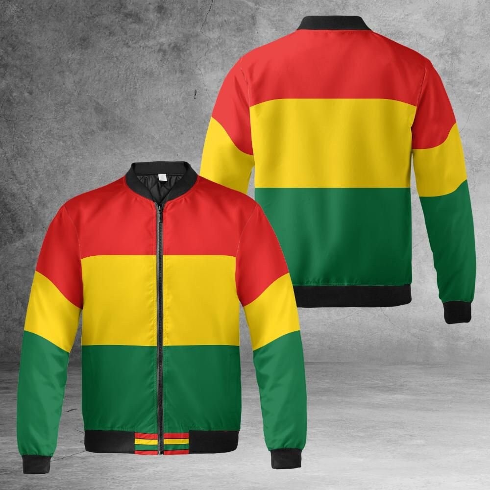 Rasta Jacke Rasta Streifen Bomberjacke Unisex Reggae Mantel Trendige Steppjacke Rot Grün Gelb Schwarze Flagge Fliegerjacke Größen bis 5XL