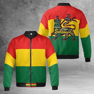 Rasta Jacket, Jamaica Jacket, Lion of Judah Coat, Rasta Stripes Jacket, Red Green and Yellow Bomber Jacket