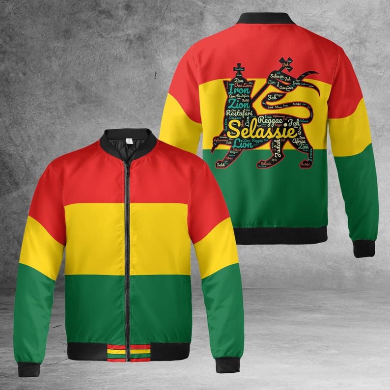 Rasta Jacket, Jamaica Jacket, Lion of Judah Coat, Rasta Stripes Jacket, Red Green and Yellow Bomber Jacket