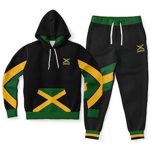 Jamaica Pull Over Hoodie & Jogger Set for Men and Women Jamaican Tracksuit Reggae Sweatsuit Black Green Gold Rasta Clothes Up to 4XL Cotton
