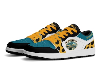 Jacksonville Football Team Fanschuhe für Damen und Herren, türkis-schwarz-goldene Low-Top-Sneaker, Duval County Footballschuhe, Jacksonville Fangeschenk