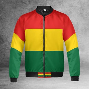 Rasta Jacket, Jamaica Jacket, Lion of Judah Coat, Rasta Stripes Jacket, Red Green and Yellow Bomber Jacket