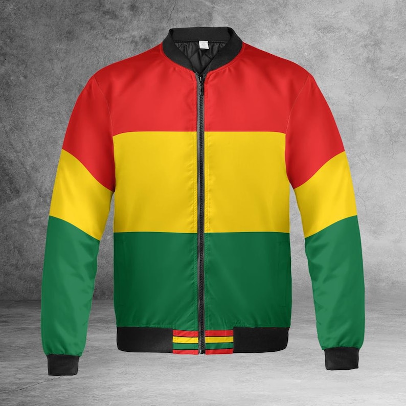 Rasta Jacket, Jamaica Jacket, Lion of Judah Coat, Rasta Stripes Jacket, Red Green and Yellow Bomber Jacket