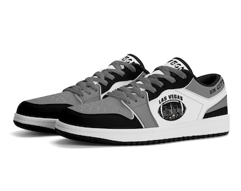 Las Vegas Football-Fanschuhe für Damen und Herren, schwarze und silberne Sneaker, flache Designs, Fußballschuhe aus Las Vegas, perfektes Geschenk für Sportfans am Spieltag