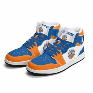 New York Basketball Team Sneakers for Men & Women New York Fan Team Themed Basketball Sport Shoes Blue Orange Custom Kicks NYC Gifts