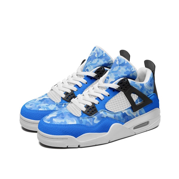 Blue Camo Basketball Sneakers Colorful Nurse Shoes Gym Shoes Street Sneakers Unisex Sneakers Custom Work Blue Hightop Shoes Nurse Gifts