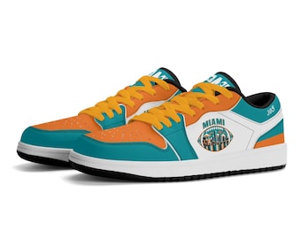 Miami Football-Teamschuhe für Damen und Herren, Aqua Orange Low Top Sneakers, 305 City Pride Football Kicks, Geschenkidee für Südflorida, Miami Fanschuhe