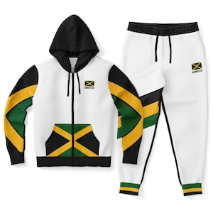 Jamaica Zip Up Hoodie & Jogger Set for Men and Women Jamaican Tracksuit Reggae Sweatsuit Black Green Gold Rasta Clothes Up to 4XL Cotton