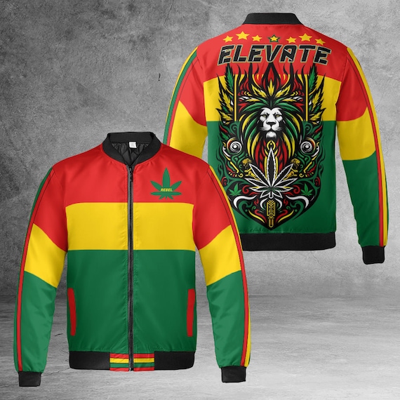 Cannabis Leaf Bomber Jacket - 420 Marijuana Reggae Wear Jamaica
