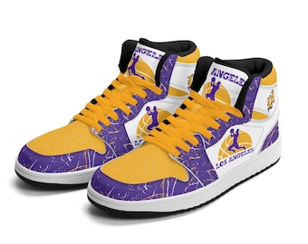 Los Angeles Basketball Team Sneakers for Men & Women Team Themed Basketball Sport Shoes Custom Sneakers LA Purple Gold Sneakers Gifts Unisex