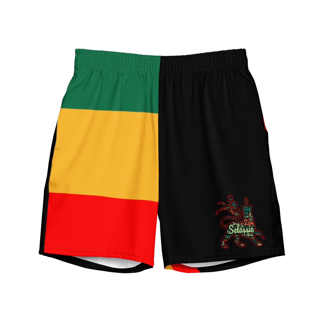 Rasta Men's Athletic Shorts Lion of Judah Swim Trunks Red Green Yellow