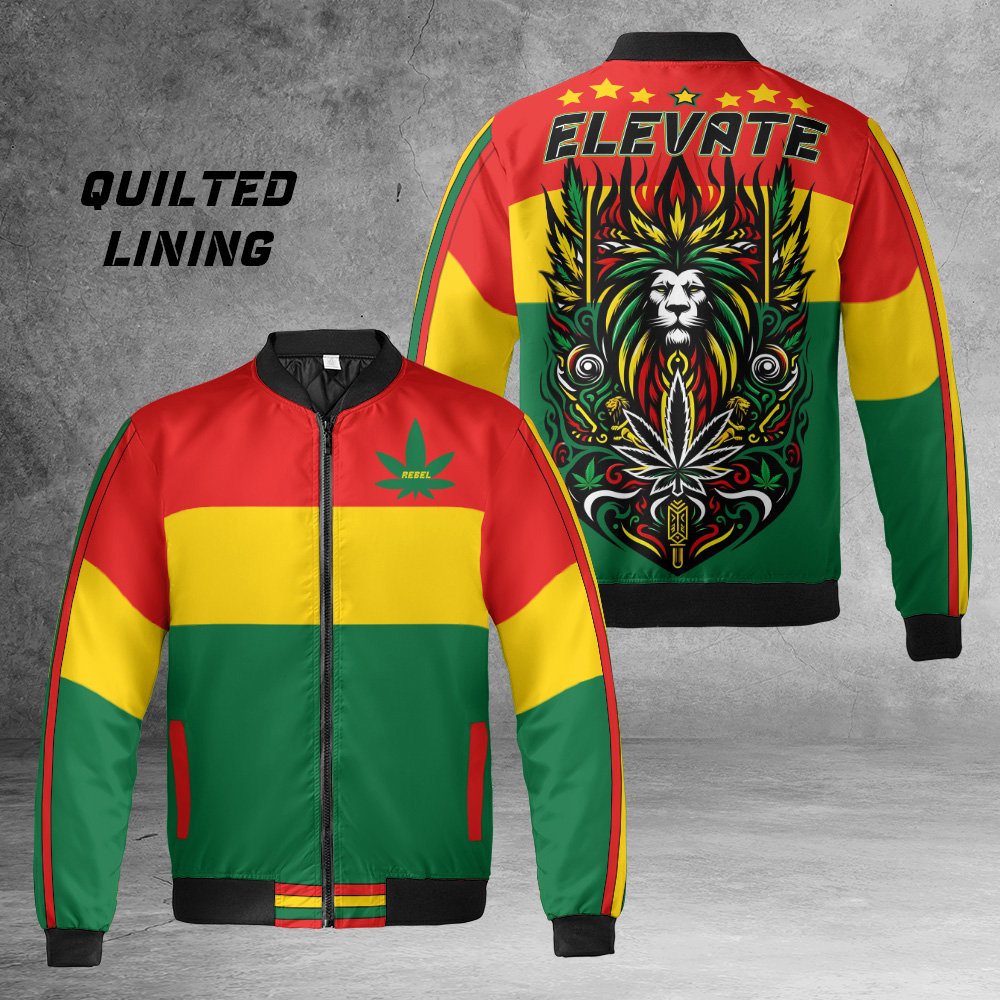 Cannabis Leaf Bomber Jacket - 420 Marijuana Reggae Wear Jamaica