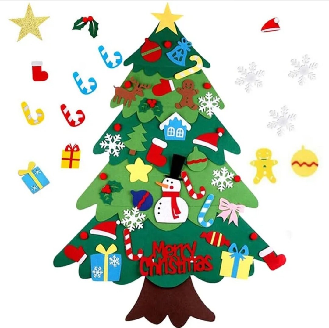 NEW 34pcs DIY Felt Christmas Tree Wall Hanging LED Light Craft Kit for Xmas Gifts for Kids Home