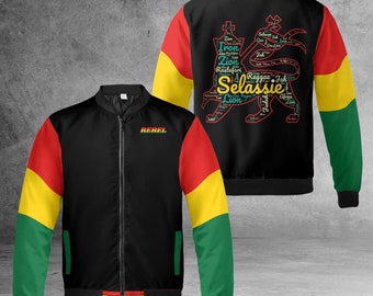 Bomberjacke Schwarz Gestreifte Jacke Jamaika Jacke Gestreifte Jacke Rot Grün Gelb Rasta Jacke Gesteppte Jacke Rot Grün Gelb Gr. 5XL