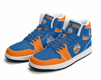 New York Basketball Team Sneakers for Men & Women New York Fan Team Themed Basketball Sport Shoes Blue Orange Custom Kicks NYC Gifts