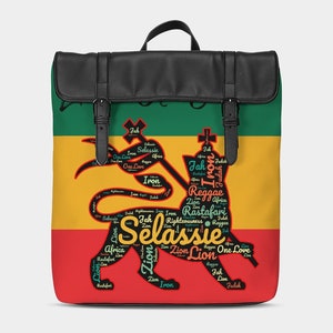 Rasta Lion of Judah Flap Backpack Reggae Jamaican Roots Haile Selassie One Love Vibrant Bags Flap Top Backpack Rasta Colors Trendy Bags