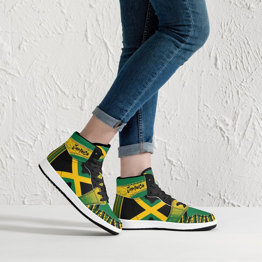 Jamaican Flag Heritage Hi Top Leather Sneakers Jamaica National Flag Shoes Basketball Gym Shoes ...