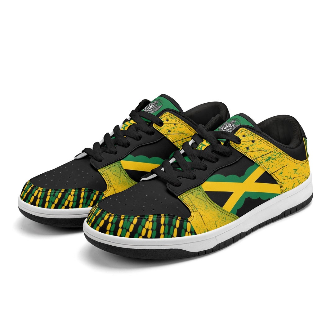 Jamaican Flag Heritage Low Top Leather Sneakers Jamaica National Flag Shoes Basketball Gym Shoes ...