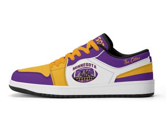 Minnesota Footballschuhe, lila-goldene Sneaker für Damen und Herren, Spieltagsschuhe für die Twin Cities, Geschenkidee für Minnesota-Fans, Footballschuhe