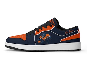 Chicago Football Fan-Schuhe für Damen und Herren, Low-Top-Sneaker im Chi-Town-Team-Design, Navy Orange Bear Kicks, Geschenkidee für Chicago Football-Fans
