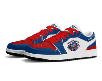 Buffalo Footballschuhe, Nickel City Fan-Sneaker für Damen und Herren, rot-blau-weiße Spieltagsschuhe, Geschenkidee für Footballfans aus dem Westen New Yorks, Buffalo