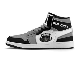 Las Vegas Footballschuhe, Nevada High-Top-Sneaker für Damen und Herren, Sin City Silber-Schwarze Fan-Schuhe, Geschenkidee für den Spieltag, Vegas-Stolz
