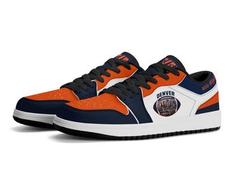 Denver Football Team Fan-Schuhe für Damen und Herren, marineblau-orangefarbene Sneaker, Low-Top-Sneaker, Schuhe mit Stolz auf die Stadt Denver, Colorado – das perfekte Geschenk für Fans aus den Rocky Mountains