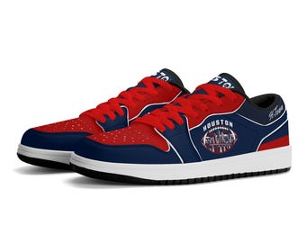 Chaussures de l'équipe de football de Houston pour hommes et femmes, baskets basses personnalisées rouges et marine, chaussures H-Town City Pride, cadeau pour les fans de football de Space City, Texas