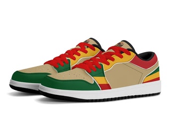 Rasta Shoes for Men & Women Custom Rastafarian Sneakers Jamaica Sneakers National Flag Low Tops Reggae Shoes Rasta Color Basketball Shoes
