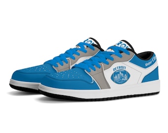 Detroit Football Fan-Schuhe für Damen und Herren, Motor City Low Top Sneakers, blau-silberne Fußballschuhe, Geschenkidee für Detroit-Sportfans